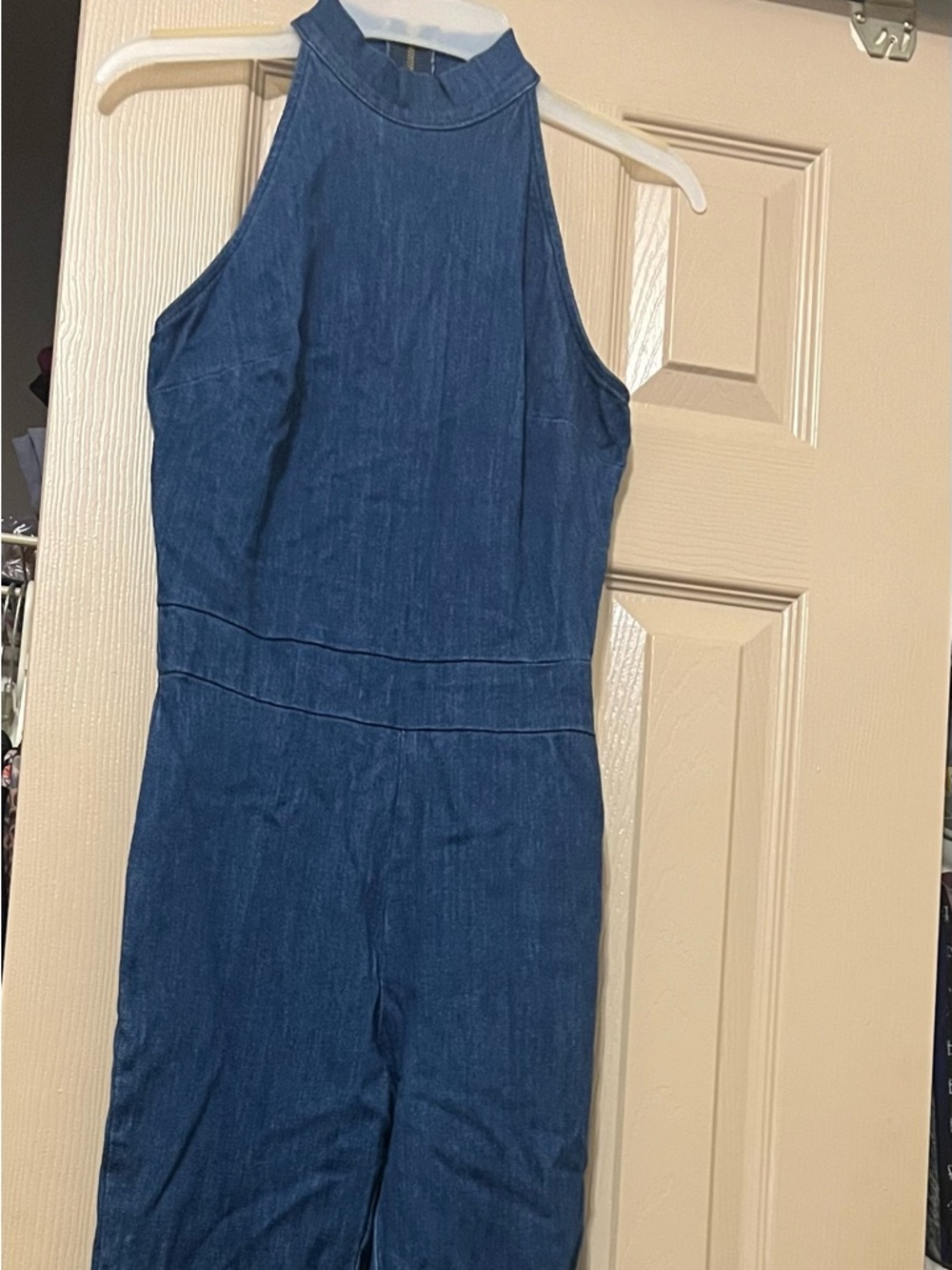 Denim-Look Strapless Jumpsuit - Blue